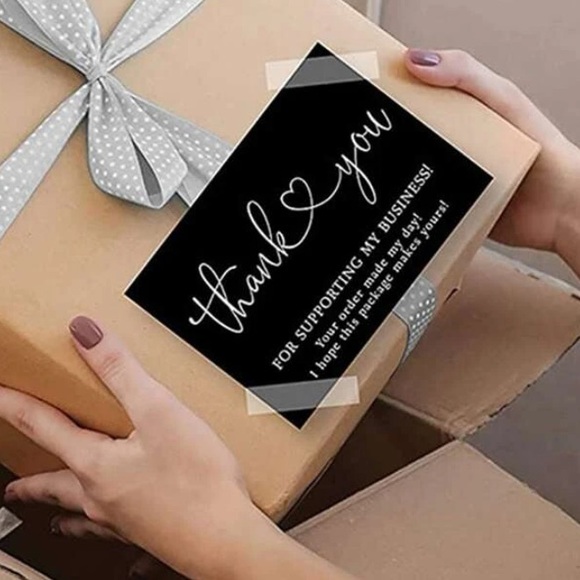 25 Pack 3.5x2” Thank You Cards Black with White Script & Heart - Picture 5 of 6